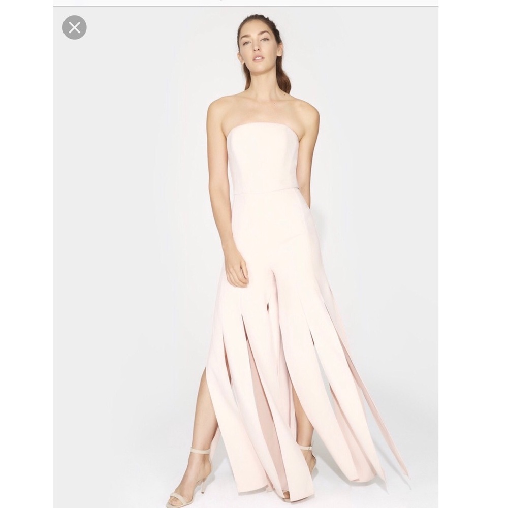 Halston heritage strapless leg slit jumpsuit